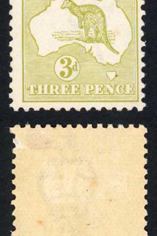 Australia SG37 3d Yellow-Olive Kangaroo Die I wmk 3rd M/M