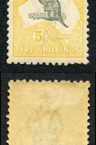 Australia SG42 5/- Grey and Yellow Kangaroo wmk 3rd Crown M/M (Toned gum)