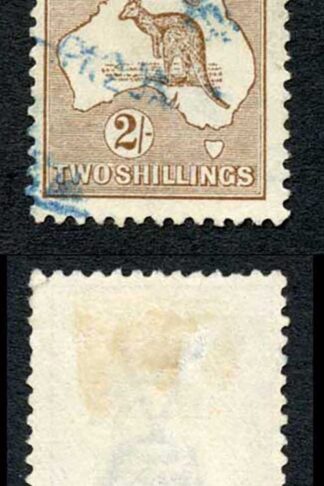Australia SG41 2/- Brown Kangaroo wmk 3rd Crown INVERTED Blue Cancel
