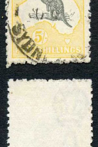 Australia SG42c 5/- Grey and Pale Yellow Kangaroo wmk 3rd Crown Cat 110