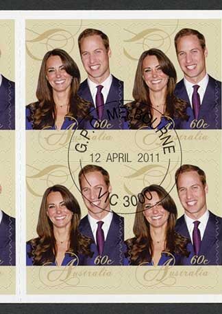 Australia SG3591a 2011 Royal Wedding Self Adhesive Booklet Pane Fine used