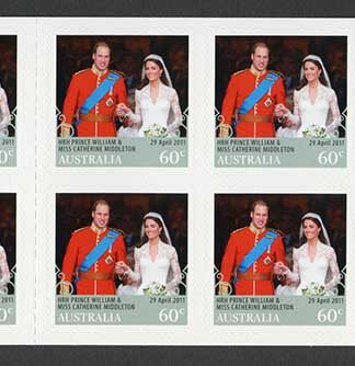 Australia SG3593a 2011 Royal Wedding (2nd issue) Self Adhesive Booklet Pane U/M