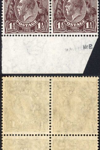 Australia SG51a 1 1/2d Black-brown KGV Head Wmk 3rd Crown (Mult) U/M THIN PAPER