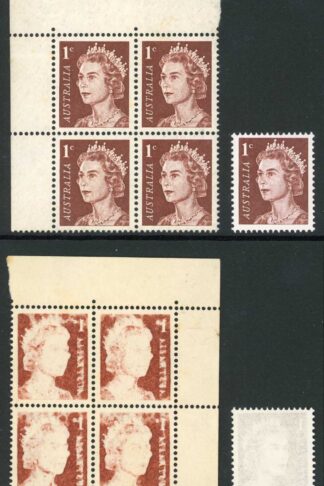 Australia SG382 1c Deep Brown FULL OFFSET Block U/M