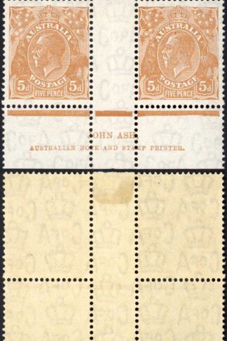 Australia SG130 5d Orange-brown John Ash Pair KGV Head Wmk C of A M/M