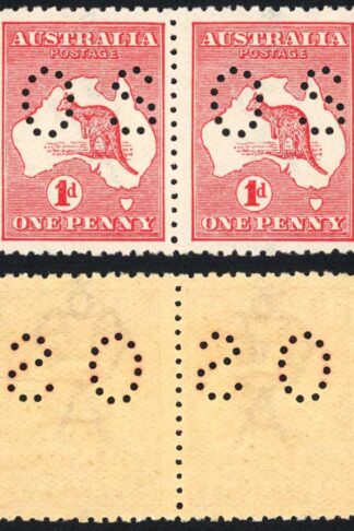 Australia SGO2d 1d Die 2 Perfin OS 1st Wmk Left stamp trace of a hinge right U/M