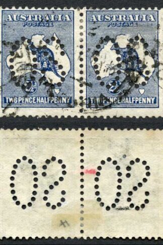 Australia SGO4 2 1/2d 1st Wmk Perfin Large OS PAIR Fine Used
