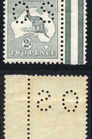 Australia SGO18 1st 2d Grey Wmk Perfin Small OS (Bend) U/M