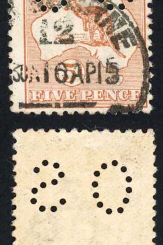 Australia SGO22 5d Chestnut 1st Wmk Perfin Small OS used