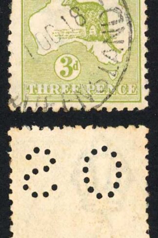 Australia SGO45 3d yellow-olive 3rd Wmk Perfin OS M/M