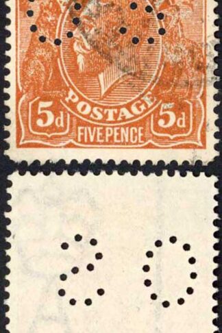 Australia SGO60 5d Bright Chestnut LINE Perf 14.25 2nd Wmk Perfin OS 21.1.21 CDS