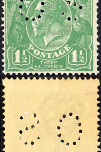 Australia SGO70 1 1/2d Green 2nd Wmk Perfin OS U/M