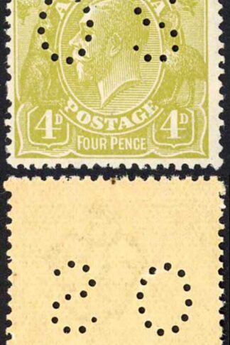 Australia SGO83 4d Olive-yellow 3rd Wmk Perfin OS U/M