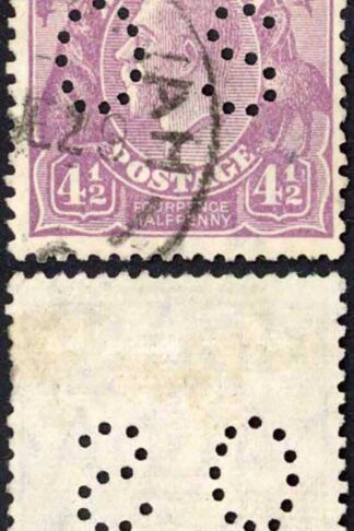 Australia SGO109 4 1/2d Violet 3rd Wmk Perfin OS used