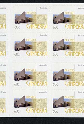 Australia SG3950a 2013 Centenary of Canberra Self Adhesive Booklet Pane U/M