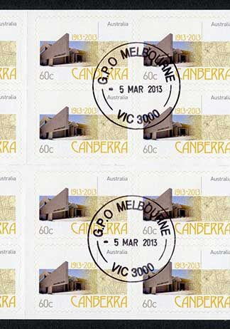 Australia SG3950a 2013 Centenary of Canberra Self Adhesive Booklet Pane Used