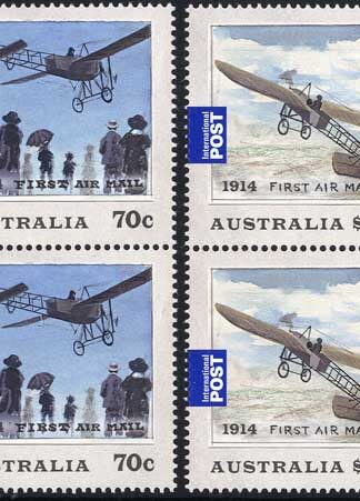 Australia SG4190-1 100th Anniversary of First Air Mail set of 2 in U/M Blocks