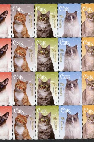 Australia SG4362a Cats of Australia strip of 5 Fine Used