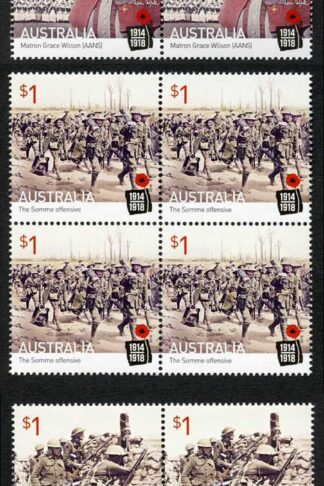 Australia SG4559-63 Centenary of WWI: 1916 set of 5 in U/M Blocks