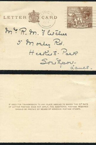 1924 Wembley 1 1/2d Lettercard USED SCARCE