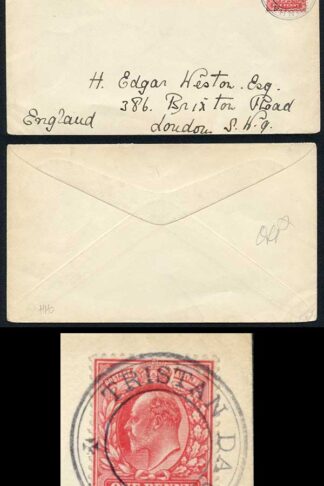 TRISTAN DA CUNHA SGC3 GB KEVII 1d on a Weston cover Superb type III pmk Cat 300