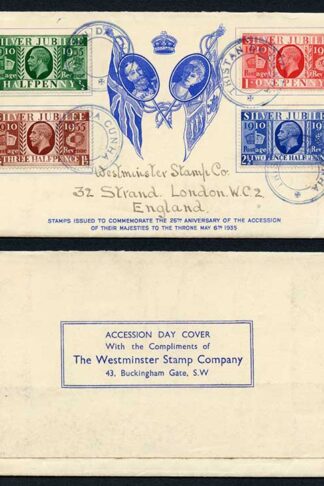 TRISTAN DA CUNHA SGC6 1935 GB Silver Jubilee set of 4 each tied by type V Pmk