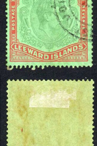 Leeward Is SG113a 10/- Pale Green and dull red/green (ordinary) Cat 425 pounds