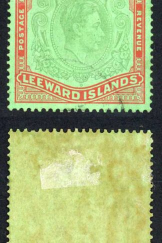 Leeward Is SG113a 10/- Pale Green and dull red/green (ordinary) Cat 425 pounds