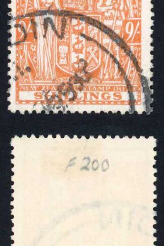 New Zealand SGF200 9/- wmk upright Postal Fiscal Fine used Cat 60 pounds