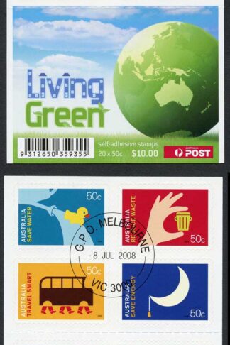 Australia SG3016b 2008 Living Green Double Sided Self-adhesive Booklet Pane Used