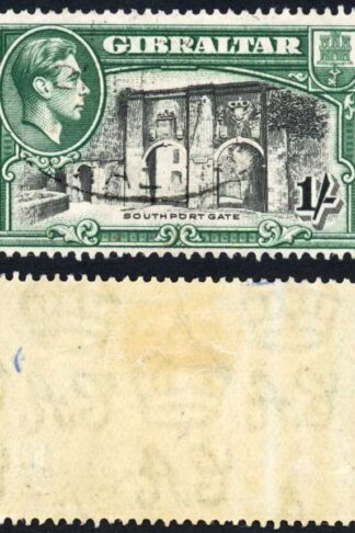 Gibraltar SG127 1/- perf 14 Superb used Cat 40 pounds