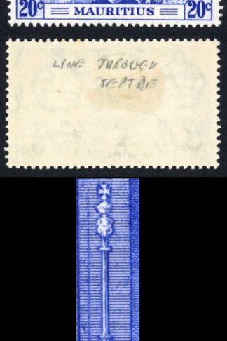 Mauritius SG251b 20c Coronation Variety LINE by SCEPTRE M/M Cat 90 pound