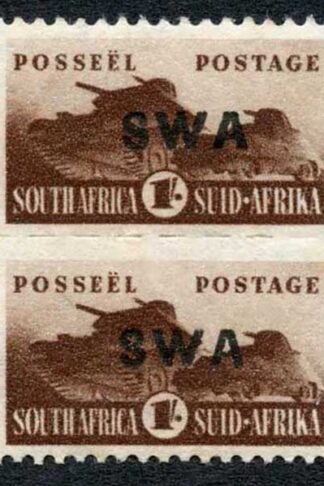 SWA SG130 1/- Small overprint Pair M/M (tone spot) Cat 19 pounds