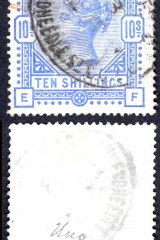 SG183 10/- Ultramarine White paper fine used Cat 525 pounds
