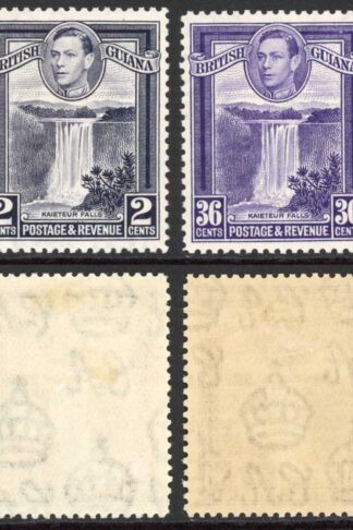 British Guiana 2c and 36c T Guide in Kings Forehead M/M