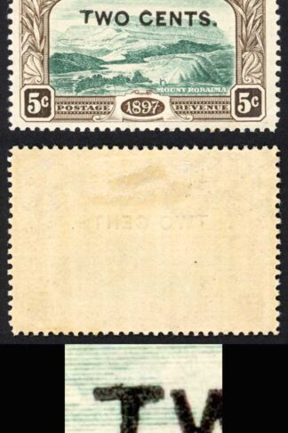 British Guiana SG222 2c on 5c Damaged T M/M (Corner crease)