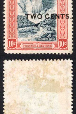 British Guiana SG223 2c on 10c Surcharge misplaced to right SHAVED E No gum