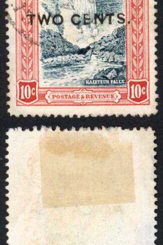 British Guiana SG223 2c on 10c Malformed E fine used
