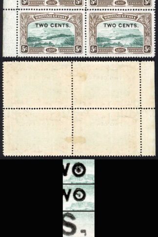 British Guiana SG222b 2c on 5c Comma after S and Bullseye for O on l/hand stamps