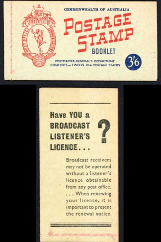 Australia SGSB31a 1953 3/6 booklet 3 1/2d wmk wax interleaves Cat 35 pounds