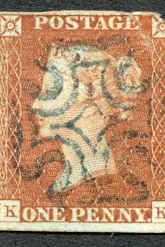 1841 Penny Red (KK) Fine Blue Cross (stamp damaged) Cat 650 pounds