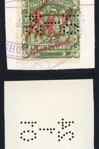 Rhodesia SG12 Five Pounds Sage-green Fiscally used on piece