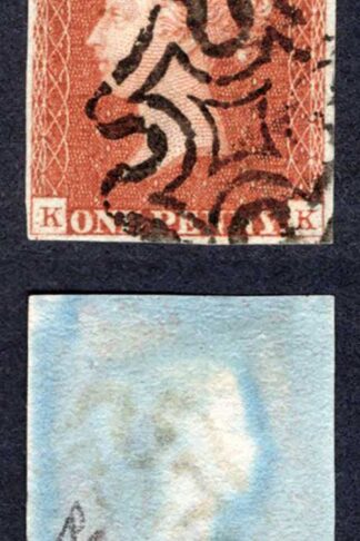 1841 Penny Red (KK) Plate 27 Four Margins just Re-Entry Cat 150 pounds