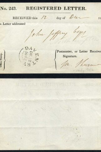 Registered Receipt Type 1 used on the 12th Dec 1842