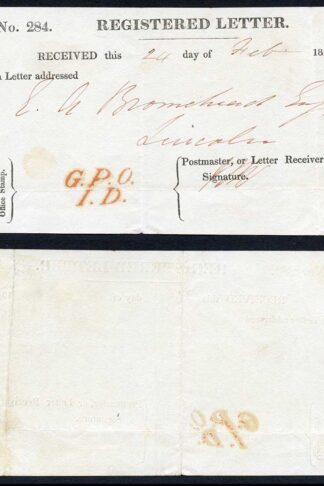 Registered Receipt Type 1 used with GPO/ID postmark