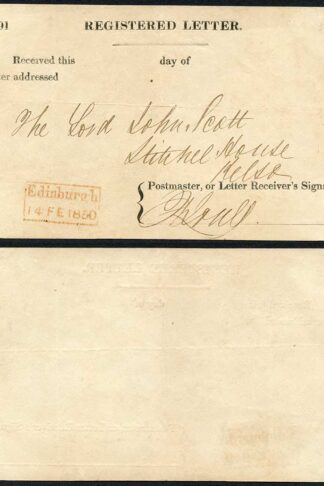 Registered Receipt Type 2 used on 14th Feb 1850