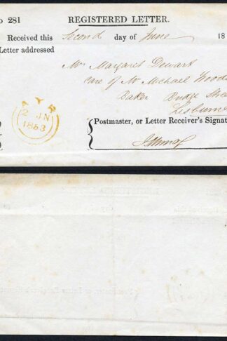 Registered Receipt Type 2 used on 2nd June 1853