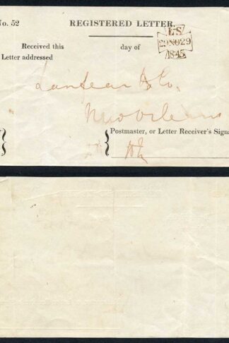 Registered Receipt Type 2 for item to New Orleans on 29 Nov 1845
