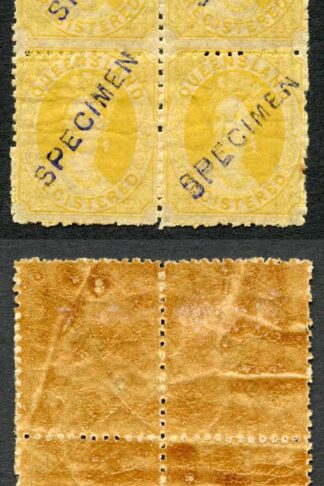 Queensland SG20s 1860 Registered Stamp Block opt Specimen fine M/M