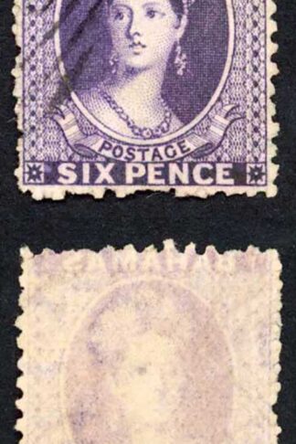 Bahamas SG32 6d Violet (aniline) Wmk Crown CC REVERSED Perf 12.5 Cat 95 Pounds